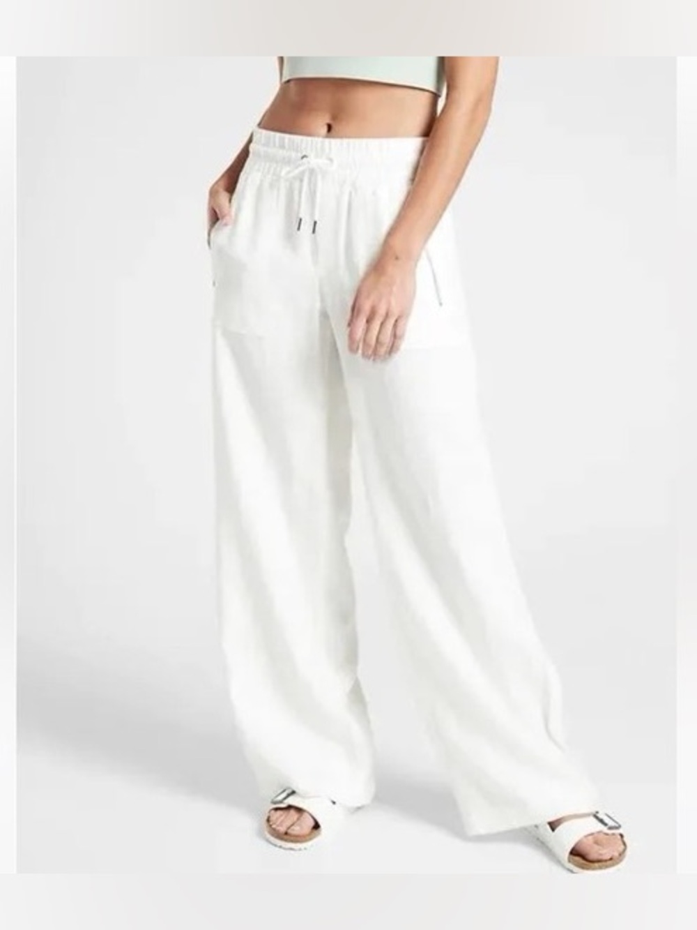 Athleta White Cabo Linen Wide Leg Pants 447244-04 Size 4